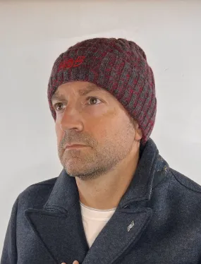 Cappellino a cuffia in lana bicolor disegno treccia grigio/bordeaux  | BOB