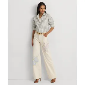 Jeans a vita alta e gamba larga a fiori